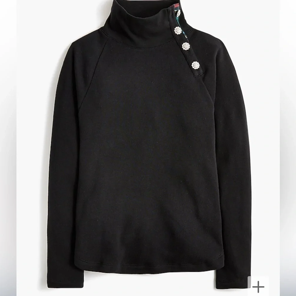 J crew Tartan wide jeweled button-neck pullover sweatshirt